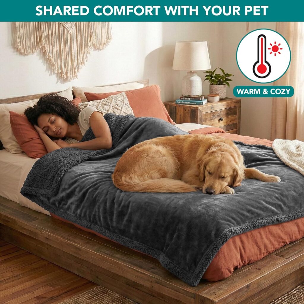 PetAmi Waterproof Dog Blanket for Medium Large XL Dog Puppy Cat Throw for Couch Cover Leakproof Protection, Sherpa Fleece, Reversible Soft Washable 80x60