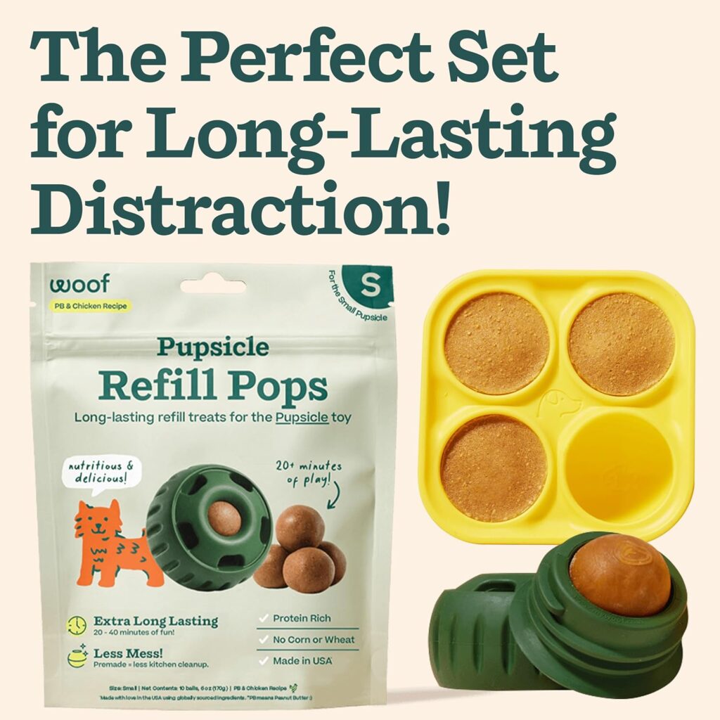 
WOOF Starter Pack - Interactive Dog Ball Toy for Boredom - Dog Treat Molds Silicone - Chicken-Flavored Healthy Treats for Dogs - Pupsicle Doggy Enrichment