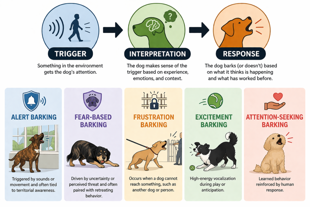 dog barking behavior system trigger interpretation response