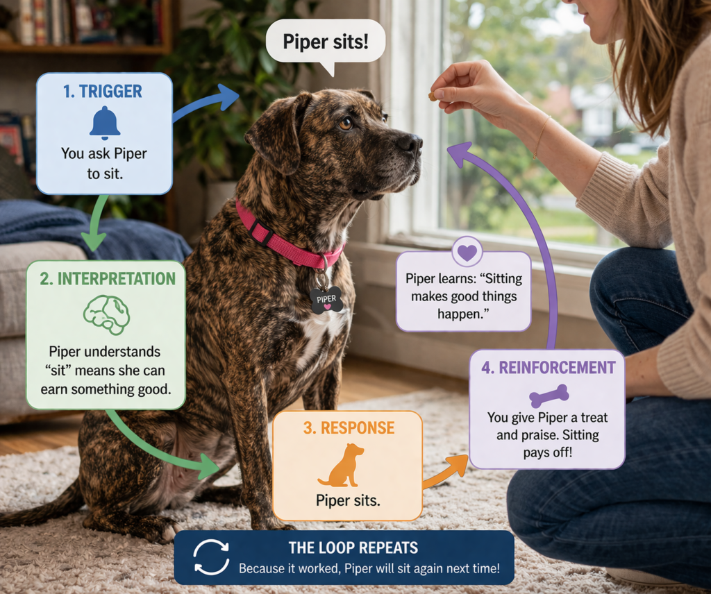 dog forming habit through positive reinforcement learning