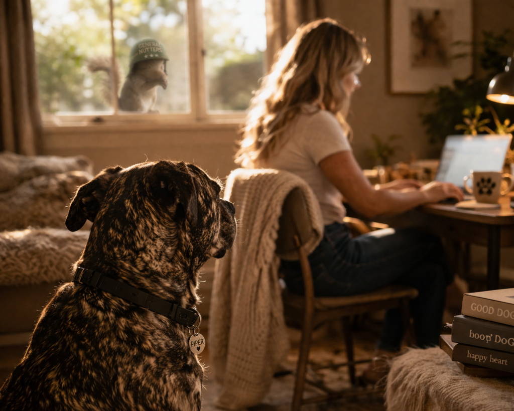Dog quietly watching owner from across the room demonstrating attentive behavior and emotional awareness in dogs