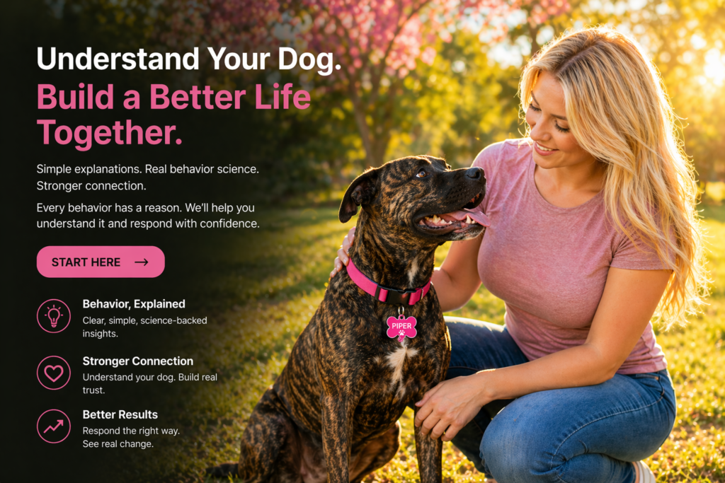 dog behavior training connection between owner and dog brindle dog Piper pink collar understanding dog behavior system