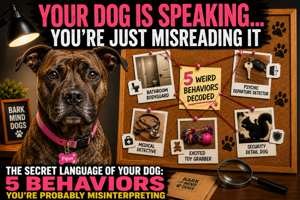 Piper the brindle dog decoding five weird dog behaviors on Bark Mind Dogs
